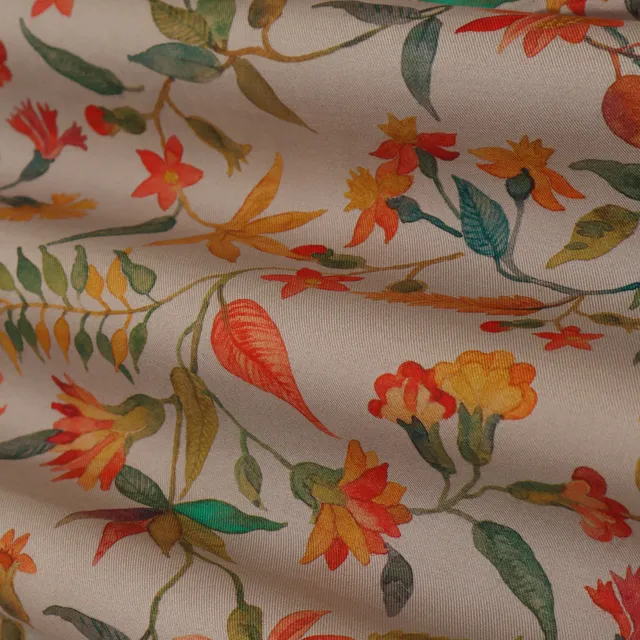 Cream Multicoloured Floral Print Pashmina Fabric
