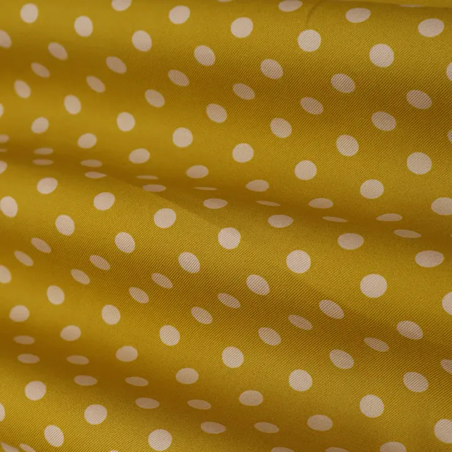 Yellow and White Polka dot Print Pashmina Fabric