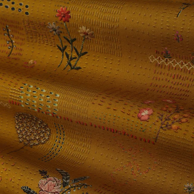 Beige Multicoloured Floral Print Pashmina Fabric
