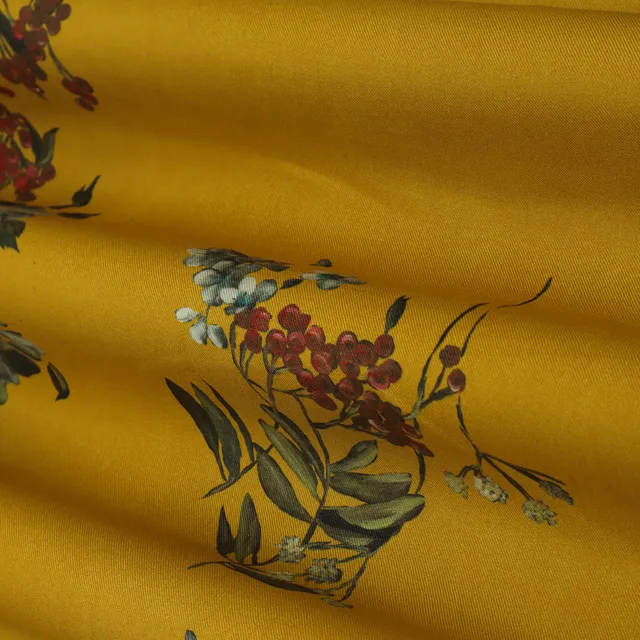 Yellow Multicoloured Floral Print Pashmina Fabric