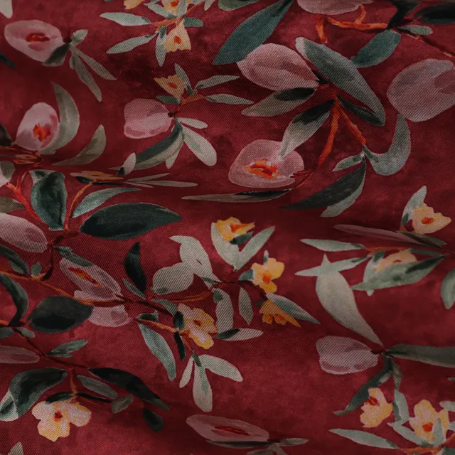 Red Multicoloured Floral Print Pashmina Fabric