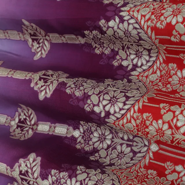 Violet Purple Print Jacquard Weave Dola Silk Fabric