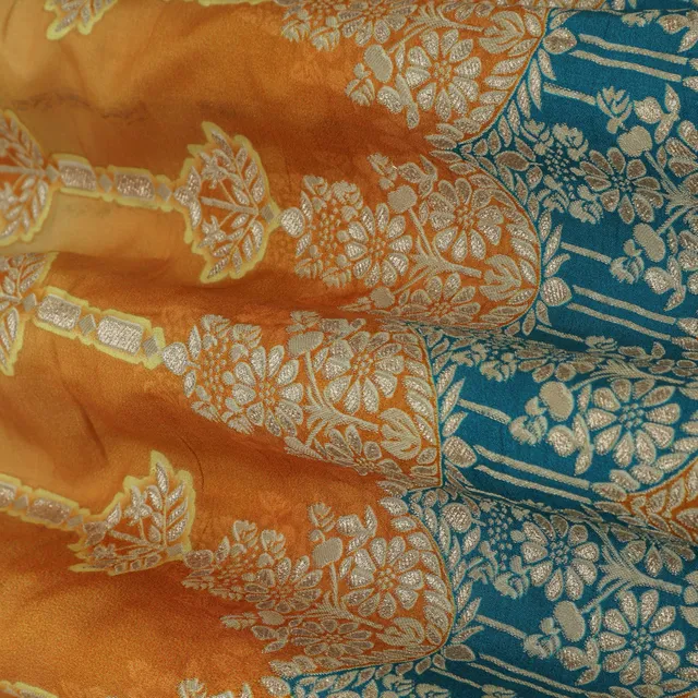 Beige Shaded Print Jacquard Weave Dola Silk Fabric