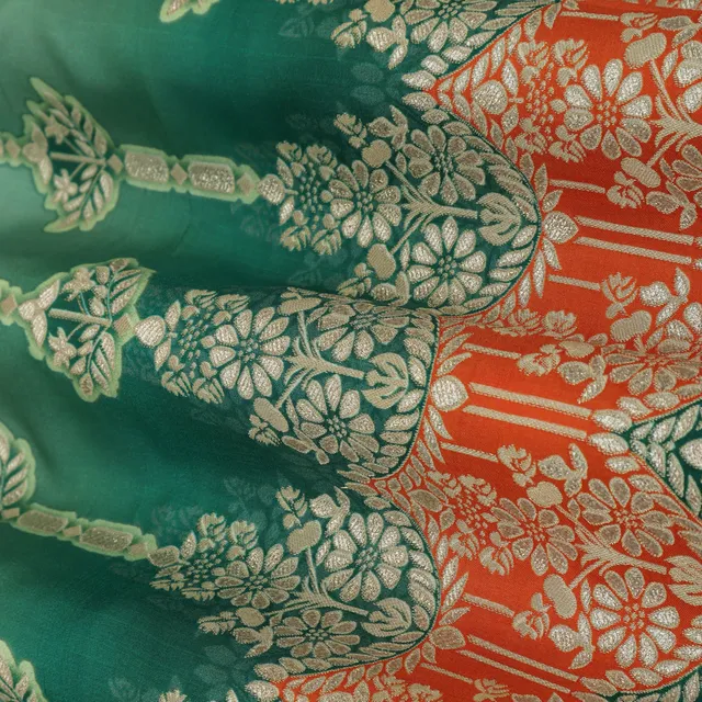 Emerald Green Print Jacquard Weave Dola Silk Fabric