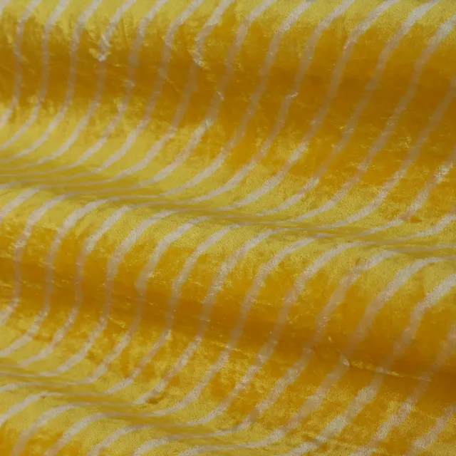 Yellow and White Lehriya Print Velvet Fabric