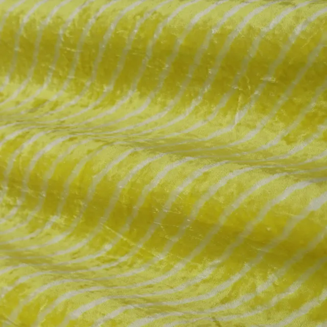 Yellow and White Lehriya Print Velvet Fabric