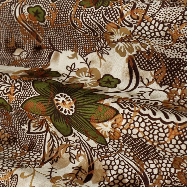 White and Brown Print Velvet Lycra Fabric