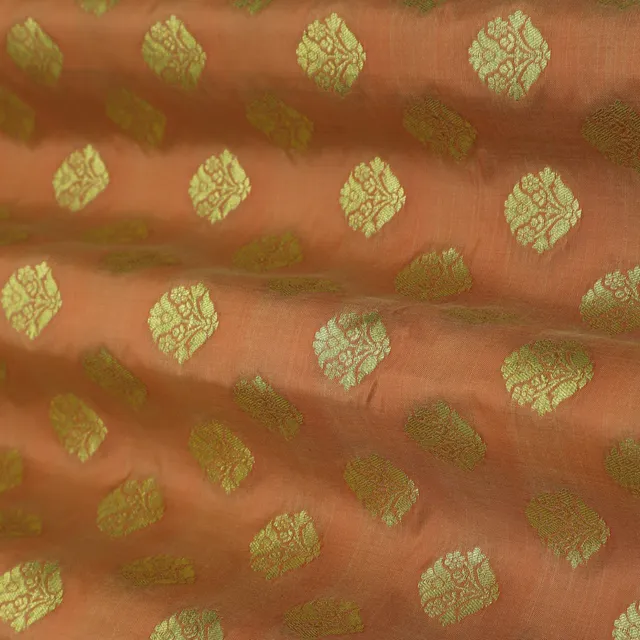 Peach and Gold Booti Weave Brocade