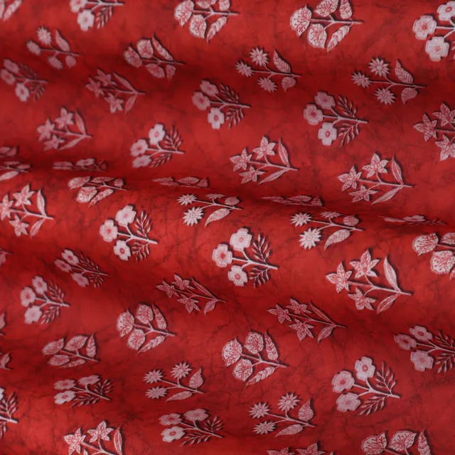 Scarlet Red Motif Printed Chanderi Handloom