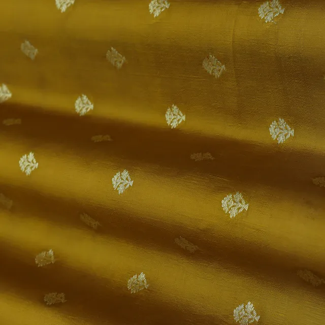 Mustard Yellow Booti Embroidery Katan Silk Fabric