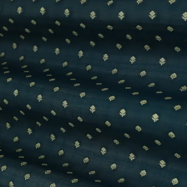 Azure Blue Booti Embroidery Katan Silk Fabric
