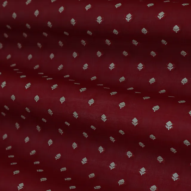 Maroon Red Booti Embroidery Katan Silk Fabric