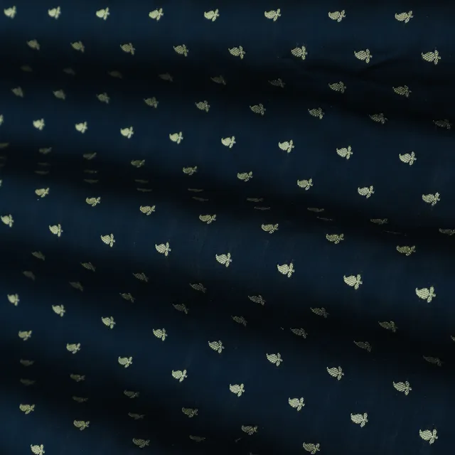 Navy Blue Booti Embroidery Katan Silk Fabric