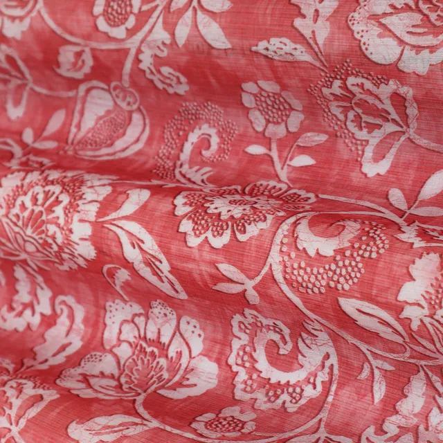 Rose Red Pattern Printed Chanderi Handloom
