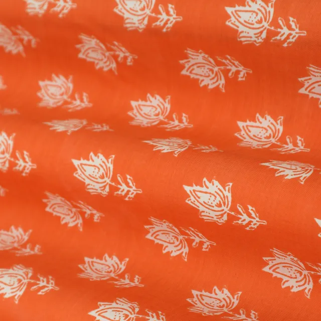 Tangerine Orange Print Mulmul Fabric