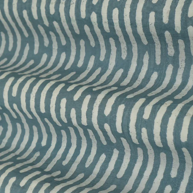 Dusty Blue Pattern Printed Chanderi Handloom