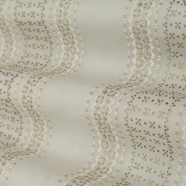 Pearl White Georgette Mukaish Embroidery Fabric
