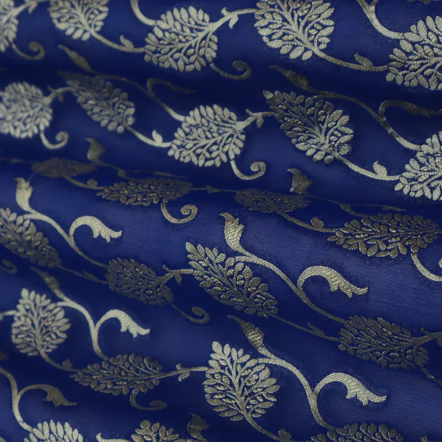 Azure Blue and Silver Motif Embroidery Georgette Khaddi
