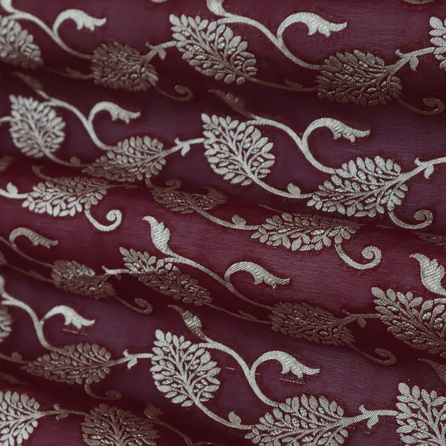 Maroon Red and Silver Motif Embroidery Georgette Khaddi