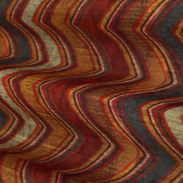 Brown Multicoloured Print Soft Dupion SIlk Fabric