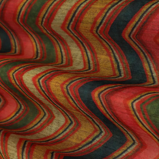 Brown Multicoloured Print Soft Dupion SIlk Fabric