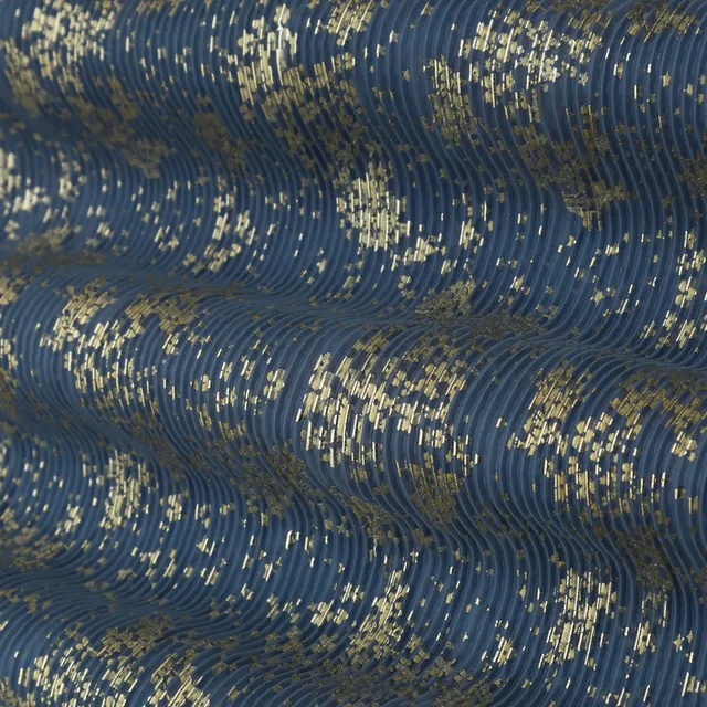 Blue Gold Foil Satin Crush Fabric