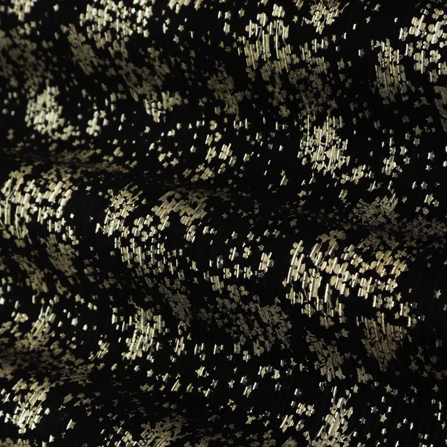 Black Gold Foil Satin Crush Fabric