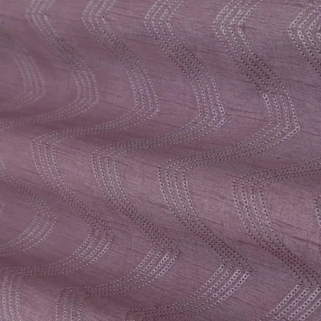 Lavender Purple Threadwork Sequins Embroidery Slub Silk Fabric
