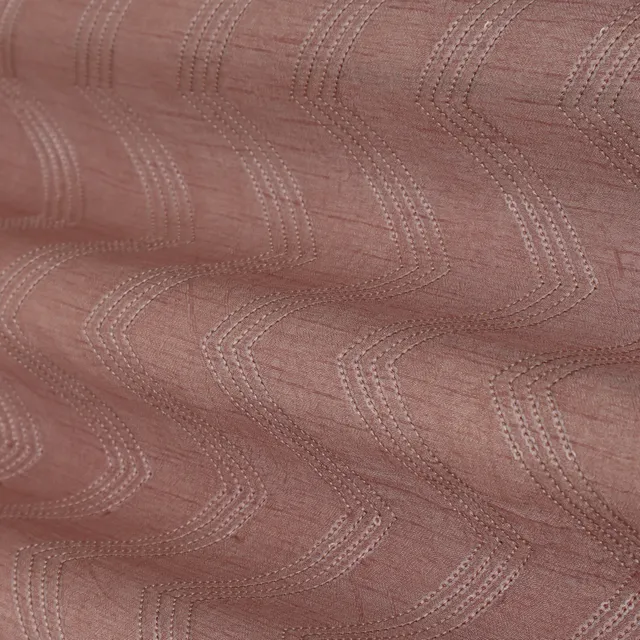 Baby Pink Threadwork Sequins Embroidery Slub Silk Fabric