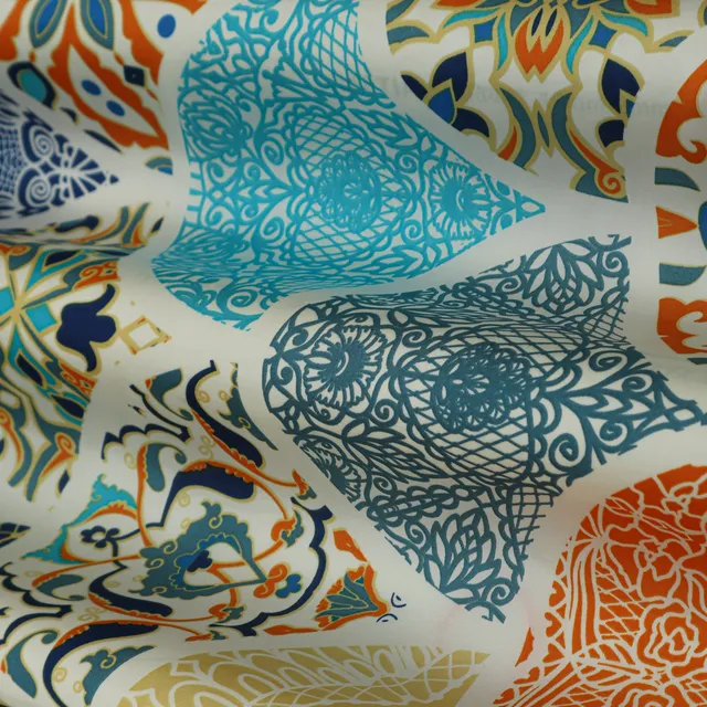 White Multicoloured Print Armani Satin Silk Fabric