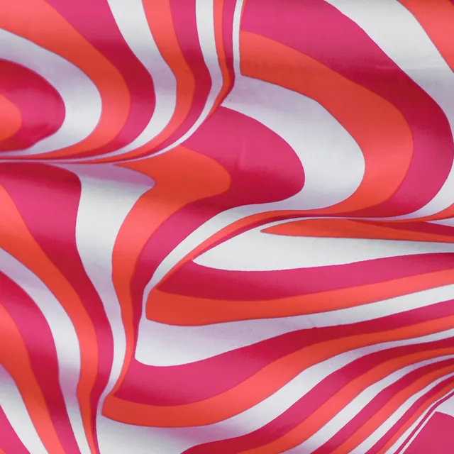 Pink Multicoloured Print Armani Satin Silk Fabric