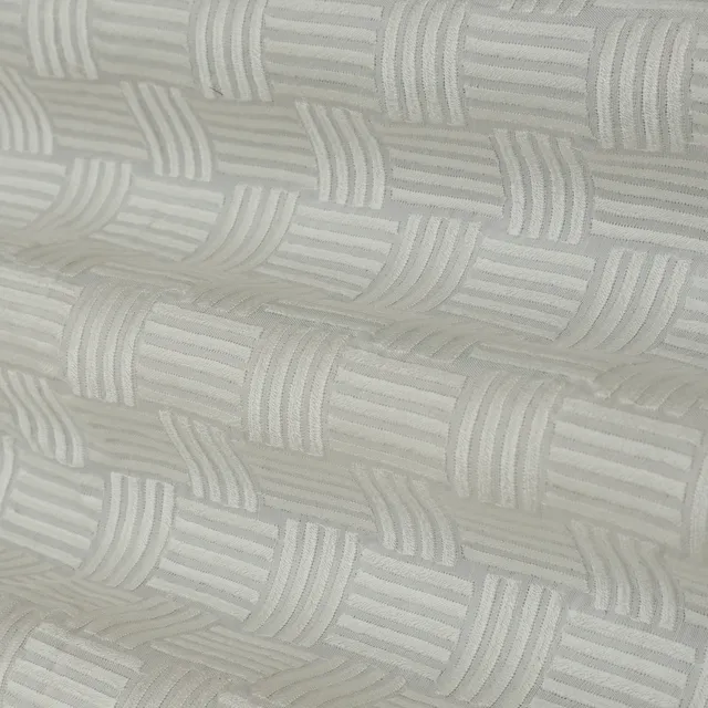 Pure White Threadwork Embroidery Slub Silk Fabric