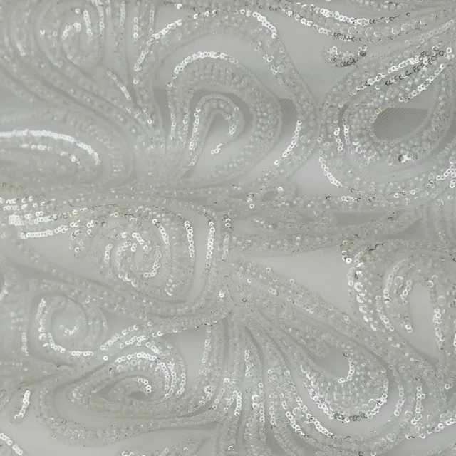 Pure White Heavy Sequins Embroidery Net