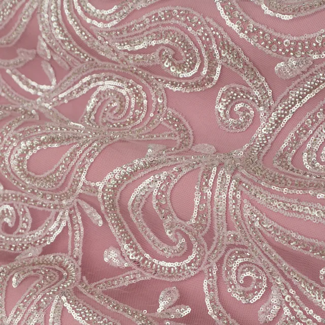 Baby Pink Heavy Sequins Embroidery Net