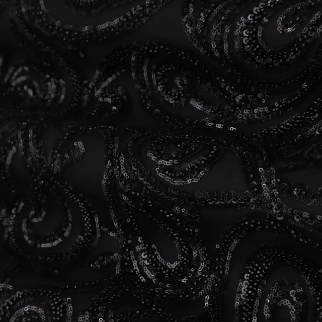 Jet Black Heavy Sequins Embroidery Net