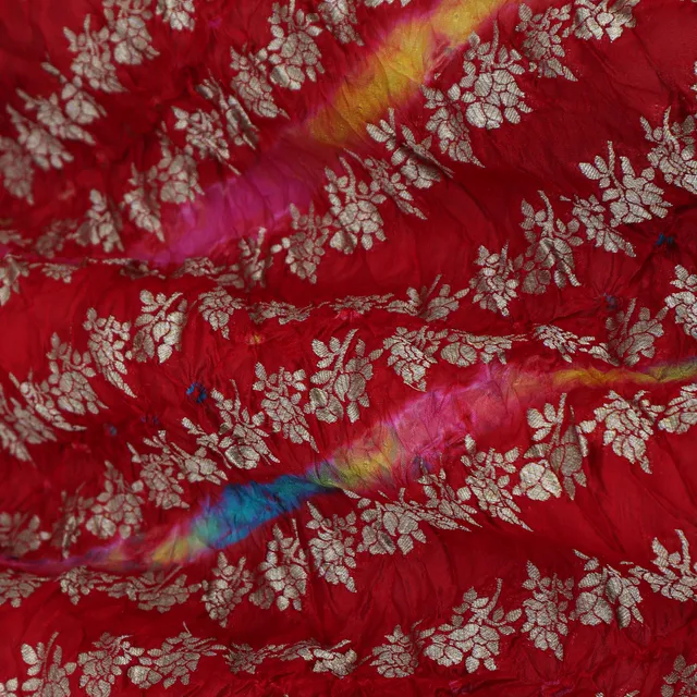 Ruby Red Crinkled Bandhani Brocade Loom
