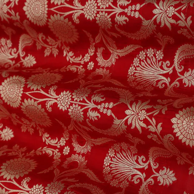 Ruby Red and Silver Weave Pure Brocade
