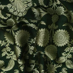 Bottle Green and Silver Weave Pure Brocade