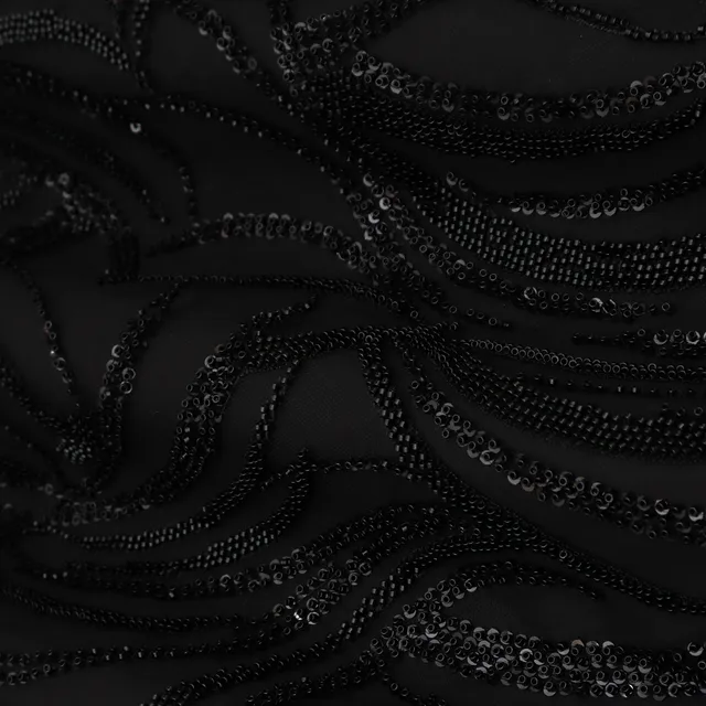 Jet Black Heavy Sequins Embroidery Net