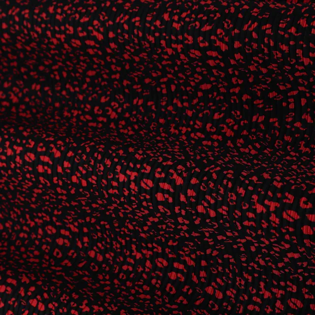 Black and Red Print Satin Crush Fabric