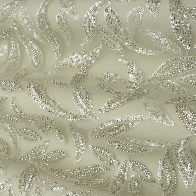 Pure Cream Heavy Sequins Embroidery Net