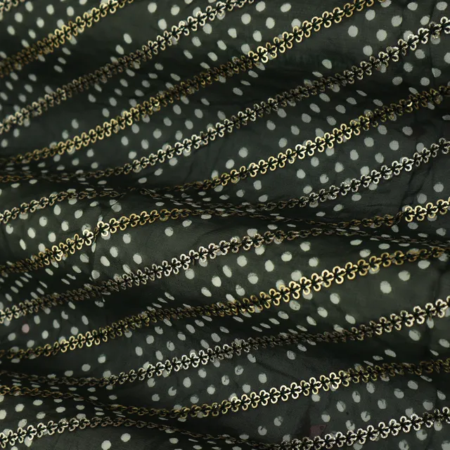 Olive Green Pani Sequins Embroidery Georgette Fabric