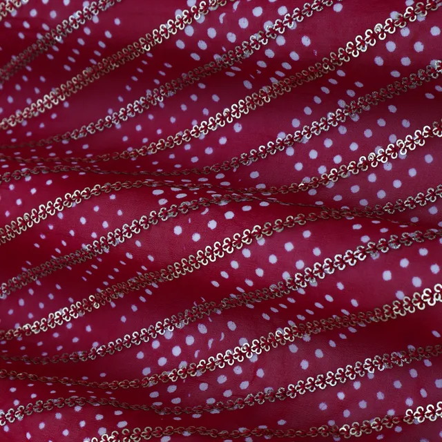 Magenta Pink Pani Sequins Embroidery Georgette Fabric