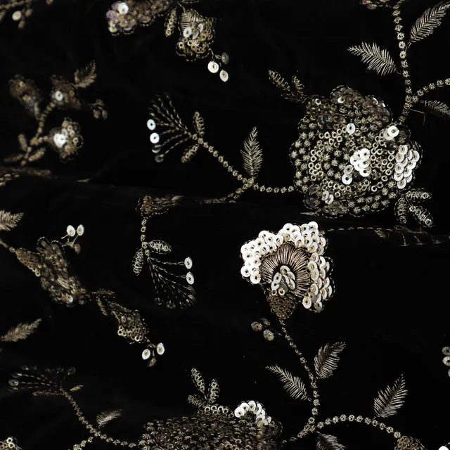 Black and Gold Embroidery Velvet Fabric