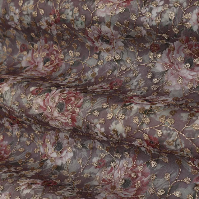 Light brown Floral Print Georgette Sequins Embroidery Fabric