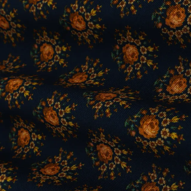 Navy Blue Floral Print Pashmina Fabric