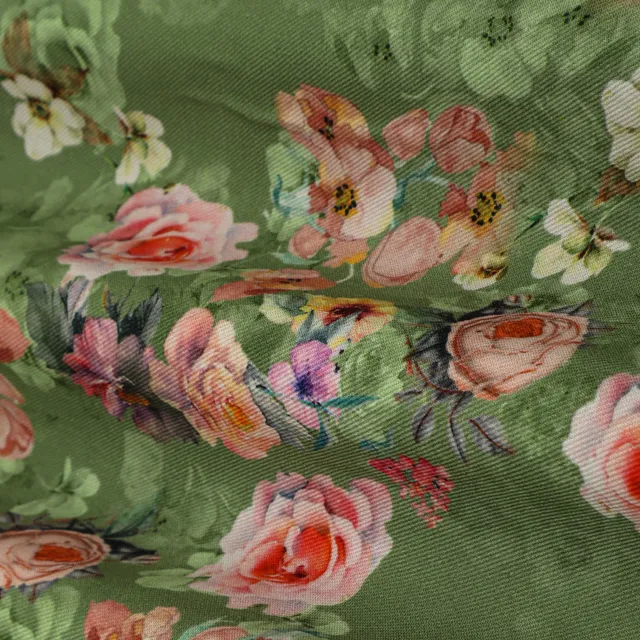 Sea Green Floral Print Pashmina Fabric