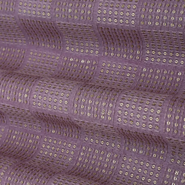 Lavender Purple Threadwork Embroidery Slub Silk Fabric