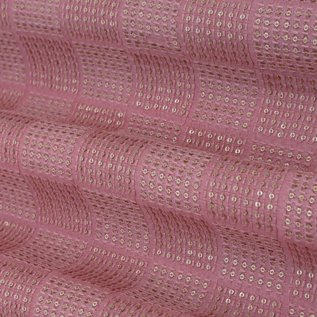Baby Pink Threadwork Embroidery Slub Silk Fabric