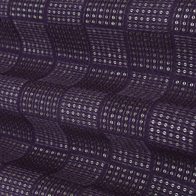 Violet Purple Threadwork Embroidery Slub Silk Fabric